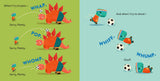 Tiny T. Rex in a soccer uniform from Chronicle Books, depicted trying to kick a soccer ball in a playful illustration