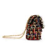 Classic Tweed Handbag with Pearls: Blue