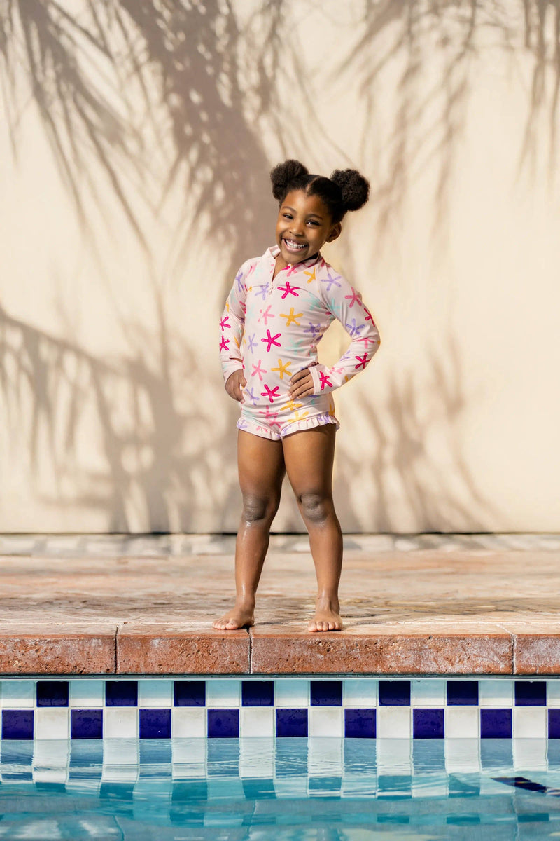 Kids & Baby Swim Rashguard Top + Ruffle Bottoms Set_Colorful Starfish