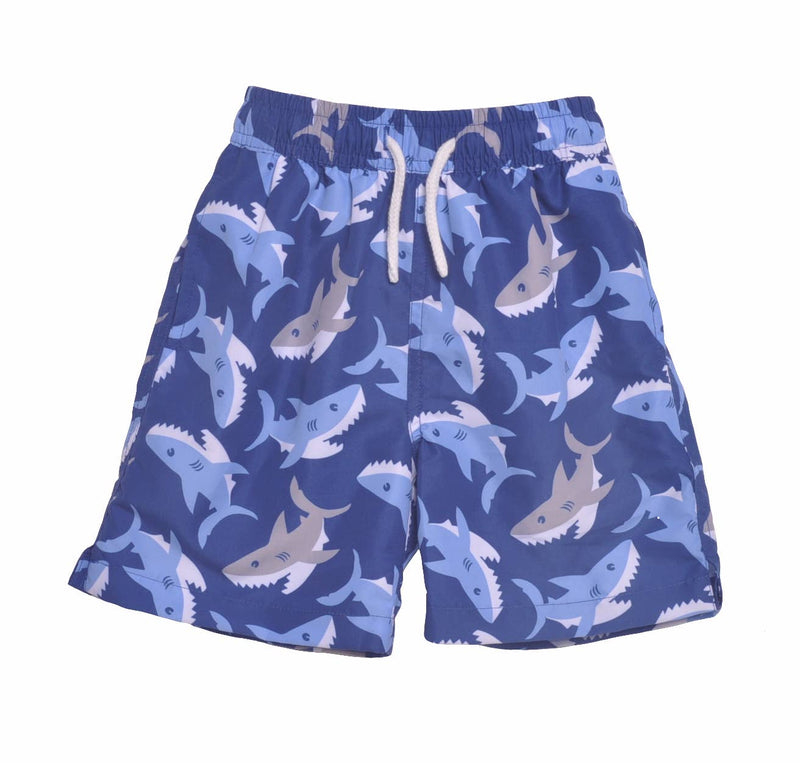 Kids UPF50+ Boys Wesley Swim Trunks with Mesh Liner: Artsy Sharks