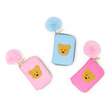 Teddy Pom Pom Zip Wallet: Pink