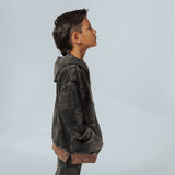 Zip Up Hoodie - Washed Black Denim Check