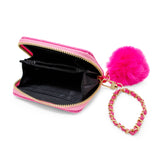Quilted Chain Strap Wallet with Pom-Pom: White