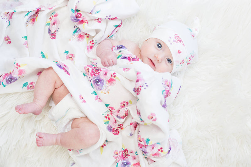 Hello World Blanket & Knotted Hat Set - Posies