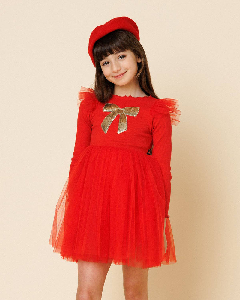 Frill Bow Tutu Dress: Red