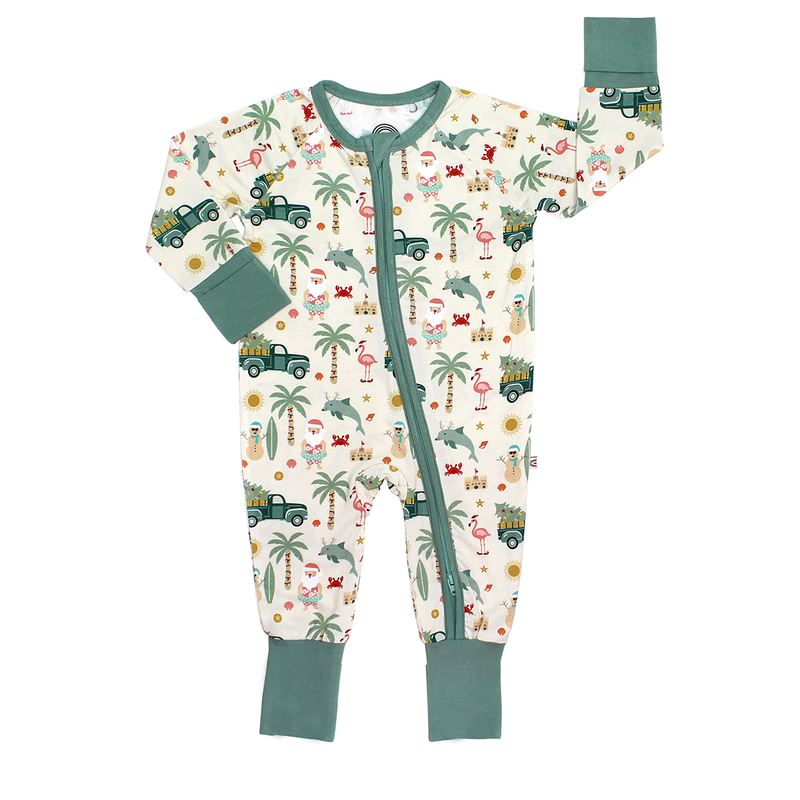 Coastal Christmas Holiday Bamboo Baby Pajamas Convertible Romper: 12-18M