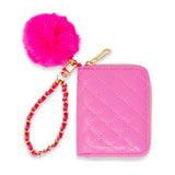 Quilted Chain Strap Wallet with Pom-Pom: White