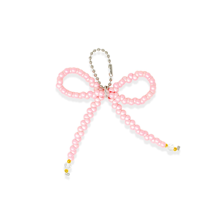 Quilted Rectangle Bow Charm Handbag: Pink