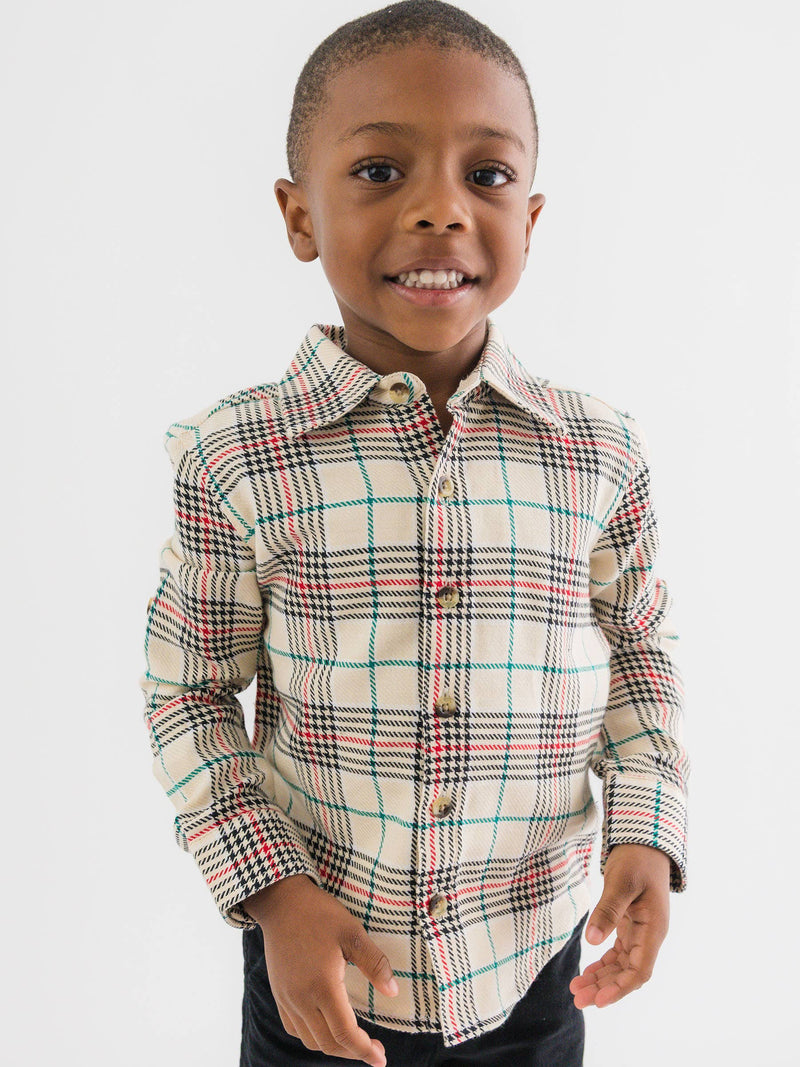 Boys Tannen Plaid Long Sleeve Button Down Shirt: Brown