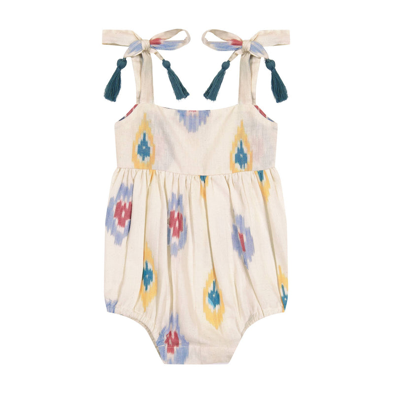 Zoe Shoulder Tie Baby Romper Gold Blue