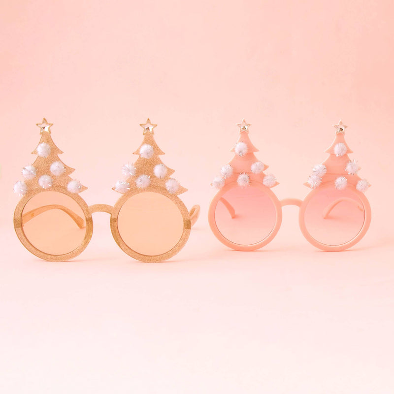 Christmas Tree Holiday Glasses | Gold Sparkle