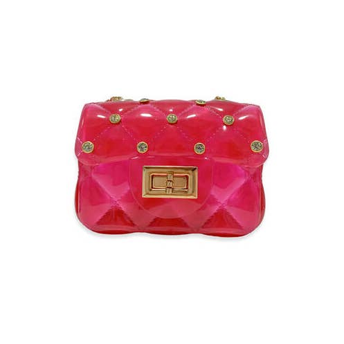 B3001 Rhinestone Stud Quilted Jelly Purse (4 Colors): FUCHSIA