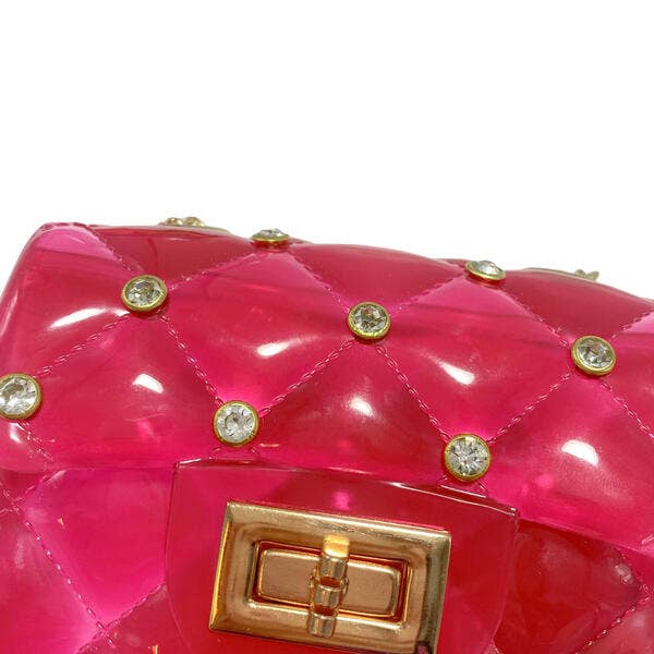 B3001 Rhinestone Stud Quilted Jelly Purse (4 Colors): FUCHSIA