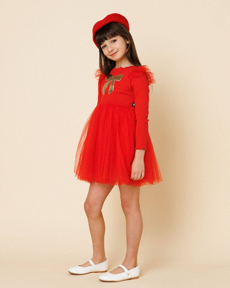 Frill Bow Tutu Dress: Red / 10
