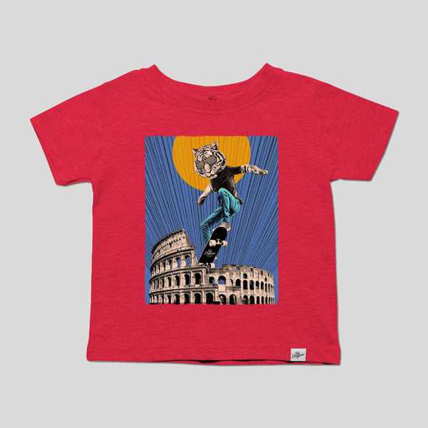 Kids Tiger Skateboarding T-Shirt Animal Graphic Tee: 2