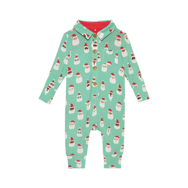 Santa Medley - Long Sleeve Collared Henley Long Romper