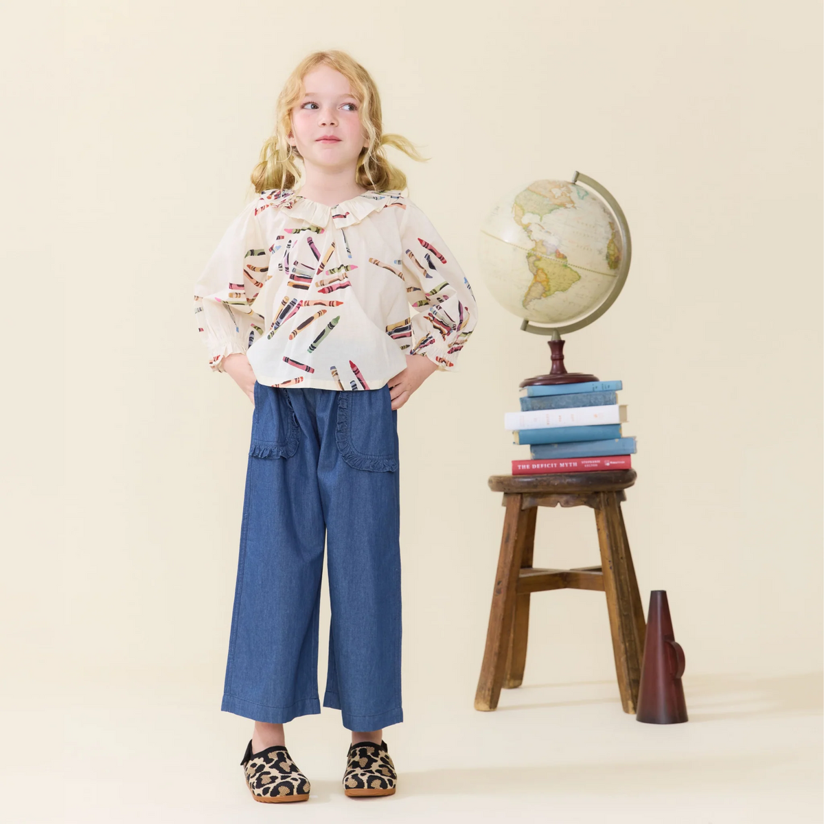 girls bailey ruffle pant - chambray