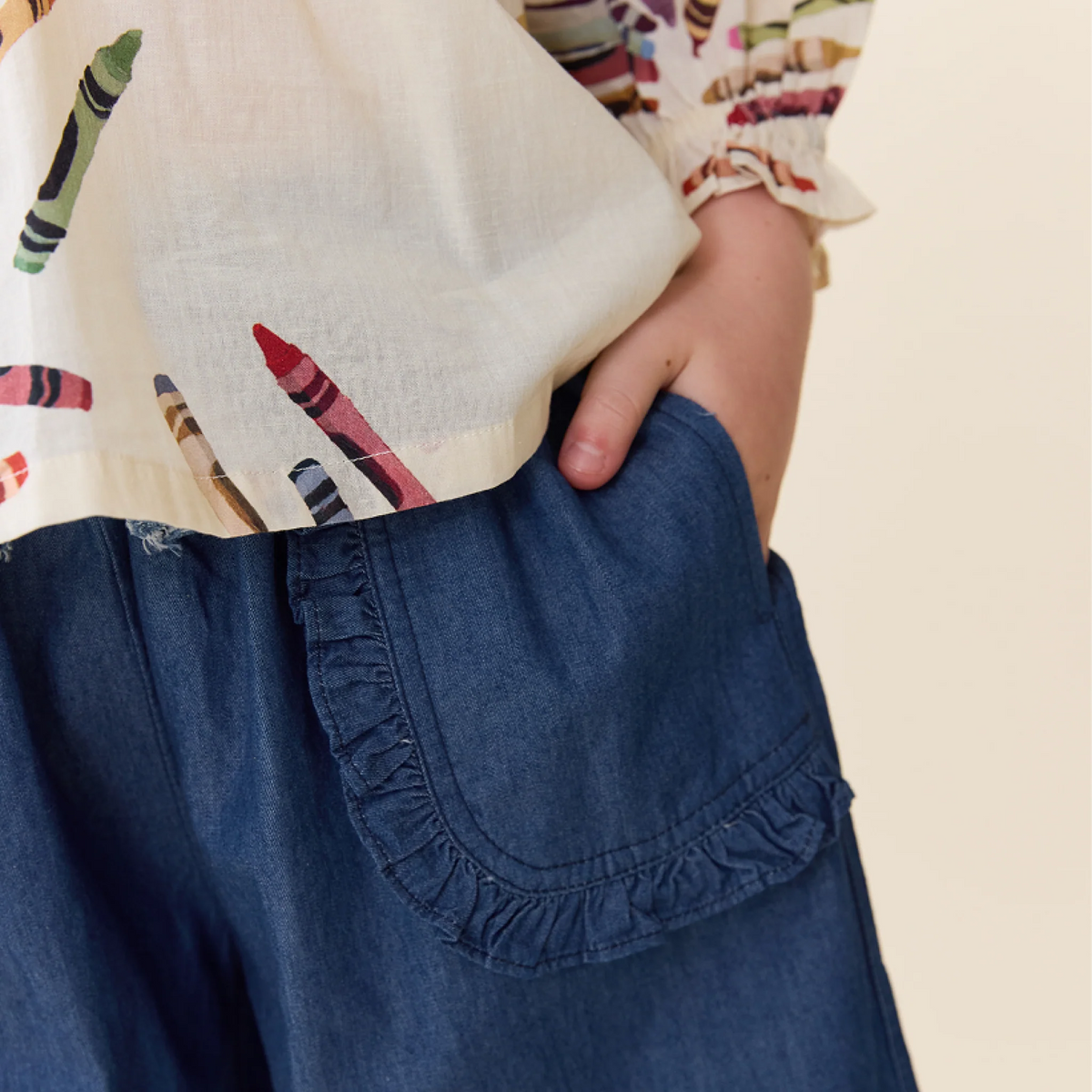 girls bailey ruffle pant - chambray