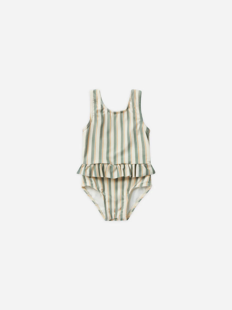 Skirted One Piece - Aqua Stripe