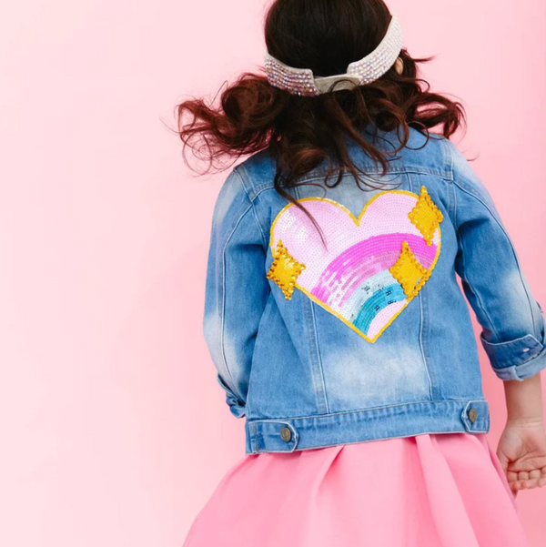 Sparkle Rainbow Heart Denim Jacket