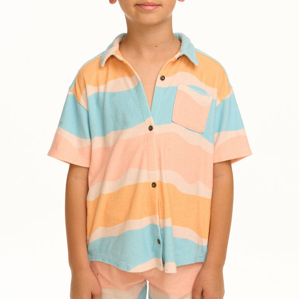 Boy's Wavy Stripe Collared Button Down Shirt