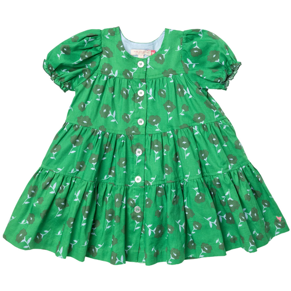 Girls Elizabeth Dress - Green Flower