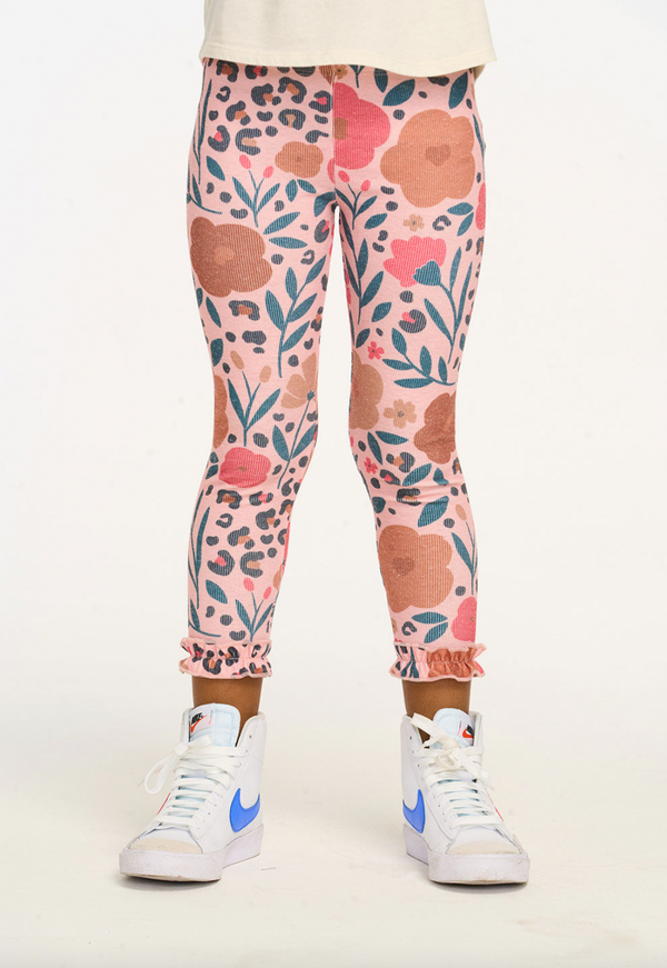 Bottom Ruffle Floral & Leopard Print Legging