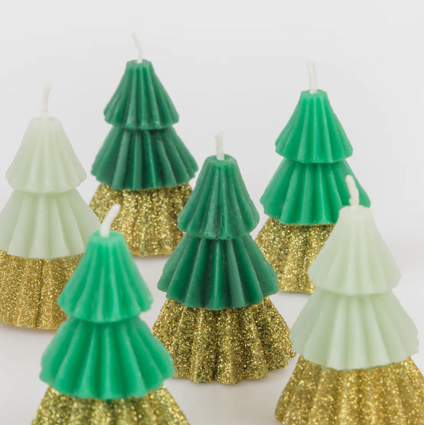 Green Mini Glitter Tree Candles (6x)