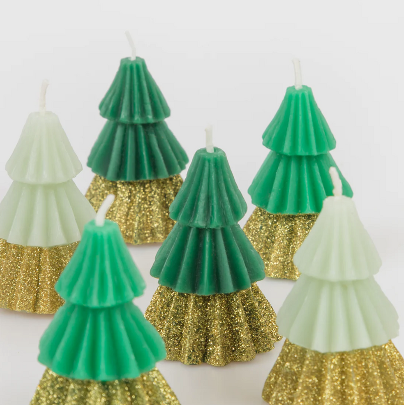 Green Mini Glitter Tree Candles (6x)