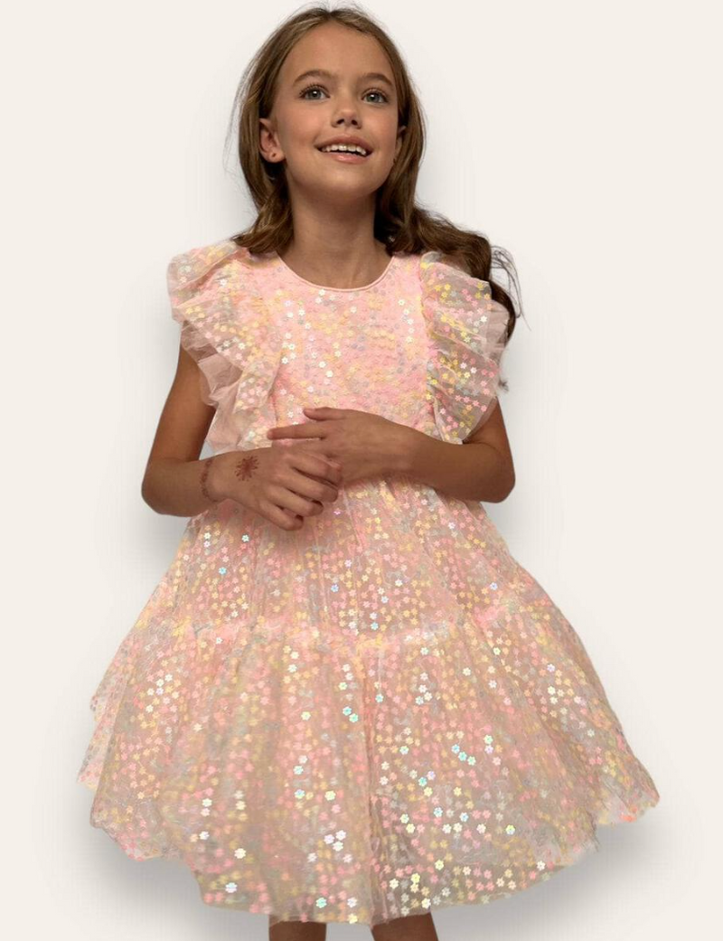 Sequin Daisy Ruffle Tulle Dress