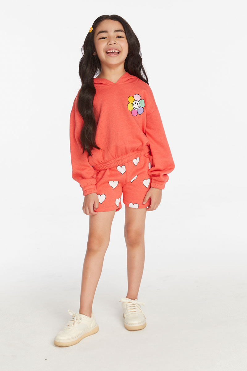 Smiley Flower & Hearts Girls Pullover Hoodie