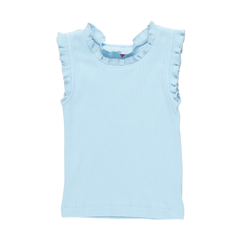 Girls Organic Ruffle Rib Tank - Blue Sky