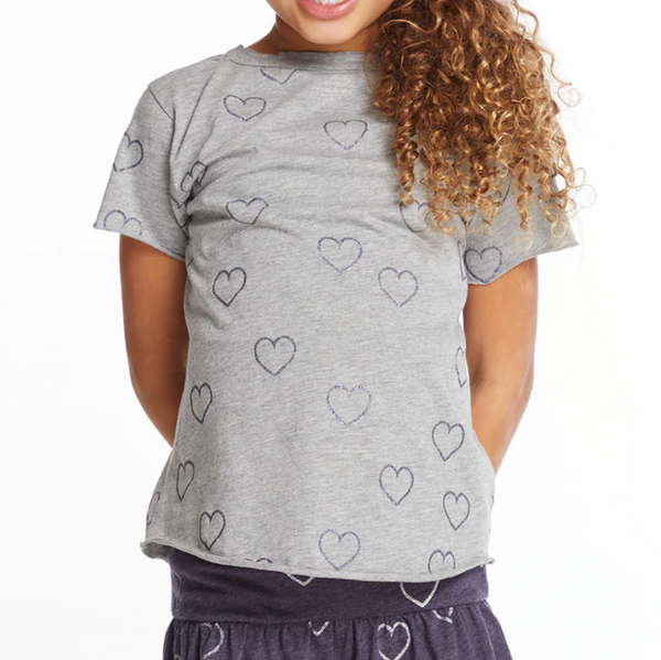 Glitter Hearts Girls Crew Neck Tee