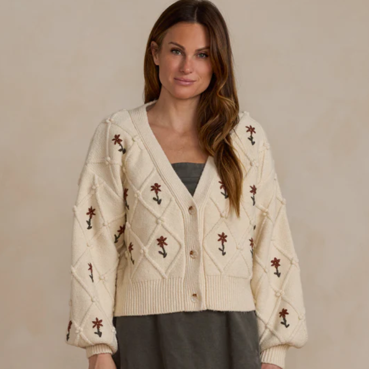 Boxy Crop Cardigan | Winter Floral Embroidery