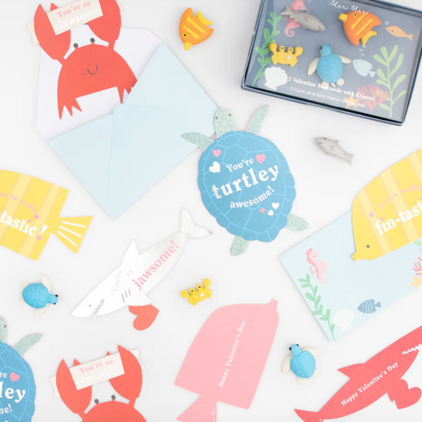 Under The Sea Kids Valentine's Cards & Erasers Set