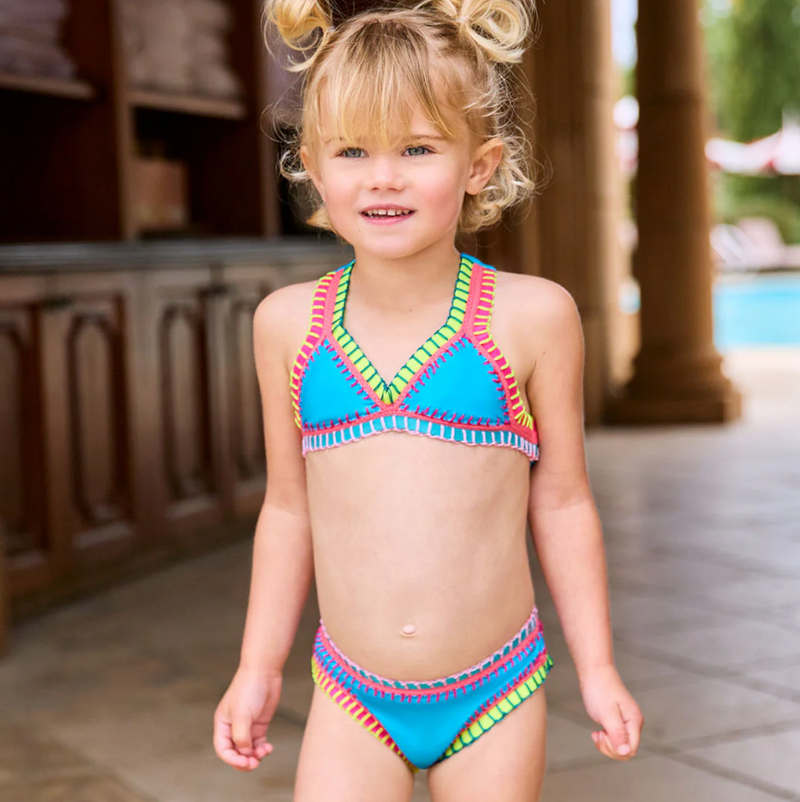 Kids Turquoise Embroidered Bikini