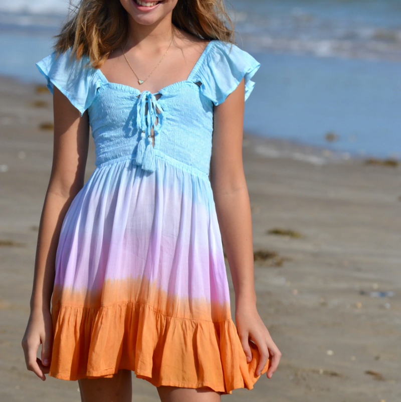 Izzy Dress Aqua Pink Rust Ombré