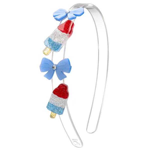 Popsicle Rocket Glitter Red White Blue Bows Headband