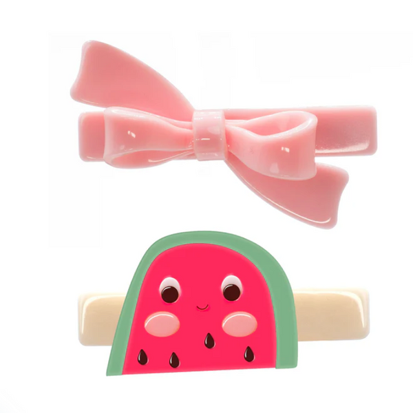Watermelon Neon Lt Pink Bow Hair Clips