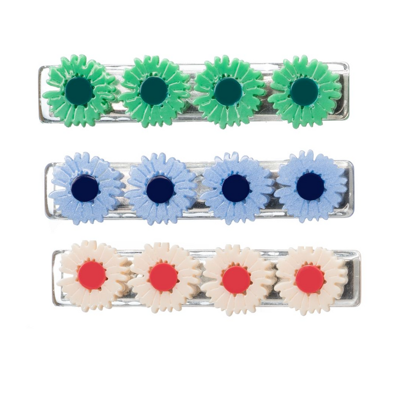 Daisy Green Blue Cream Hair Clips