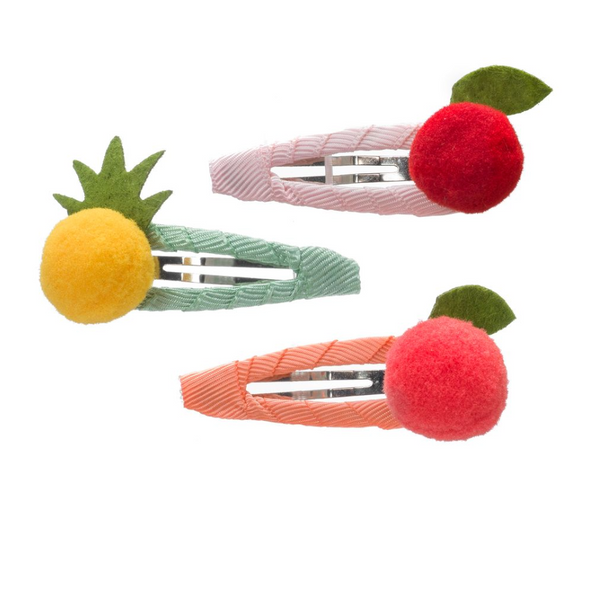 Fruit Salad Pineapple Peach Cherry Pom-Pom Snap Clips