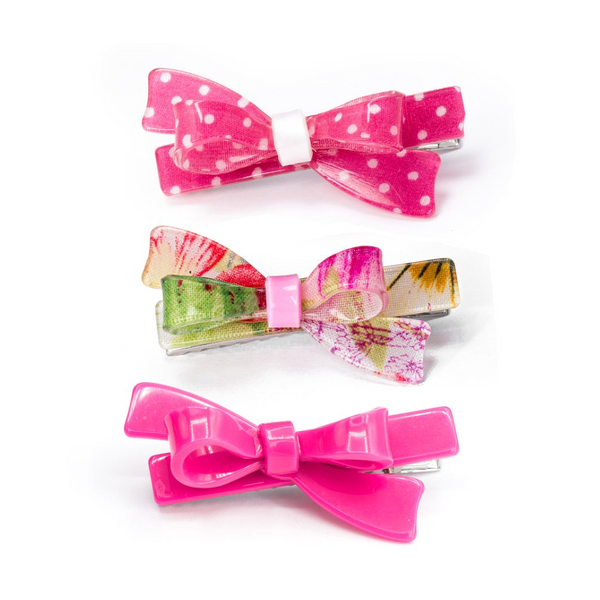 Bows Fabric Pink White Hair Clips