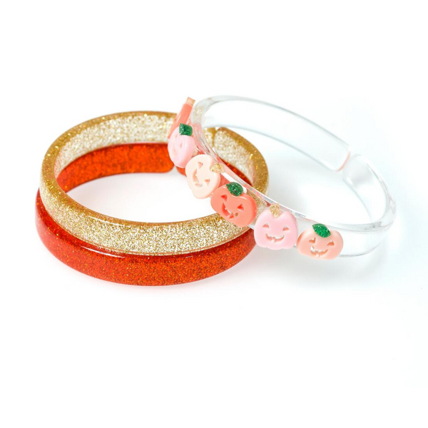 Multi Pumpkin Glitter Orange+ Gold Bangle Set- set of 3