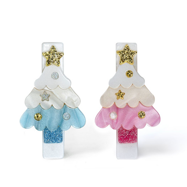 Christmas Tree Pink/Blue Pair Hair Clips
