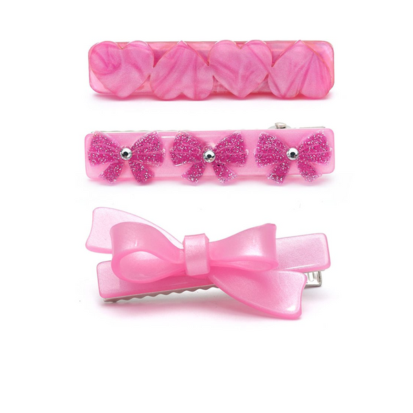 Bows and Hearts Pink Shades Hair Clips