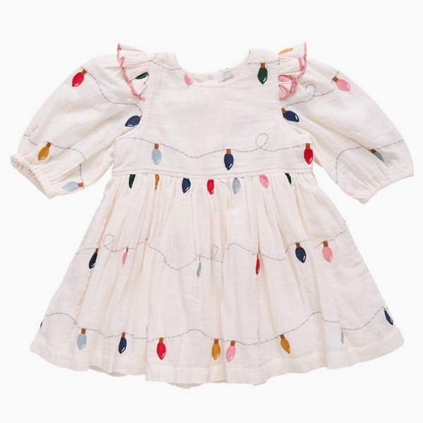Girls Embroidery Brooke Dress Christmas Lights