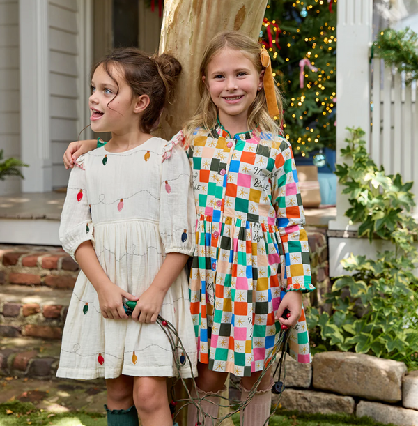 Girls Embroidery Brooke Dress Christmas Lights