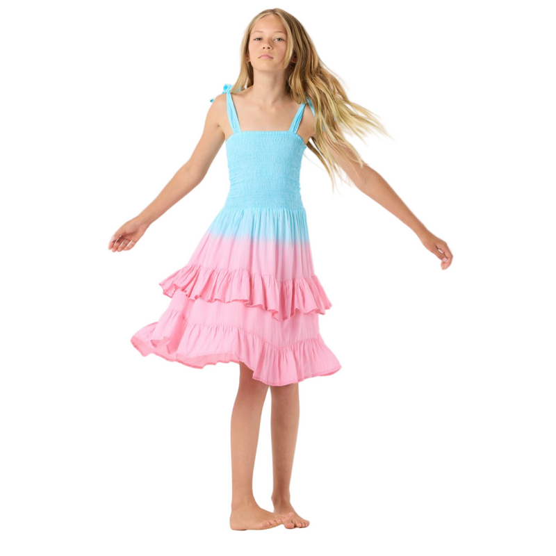 Kids Begonias Dress Turquoise Watermelon Ombre