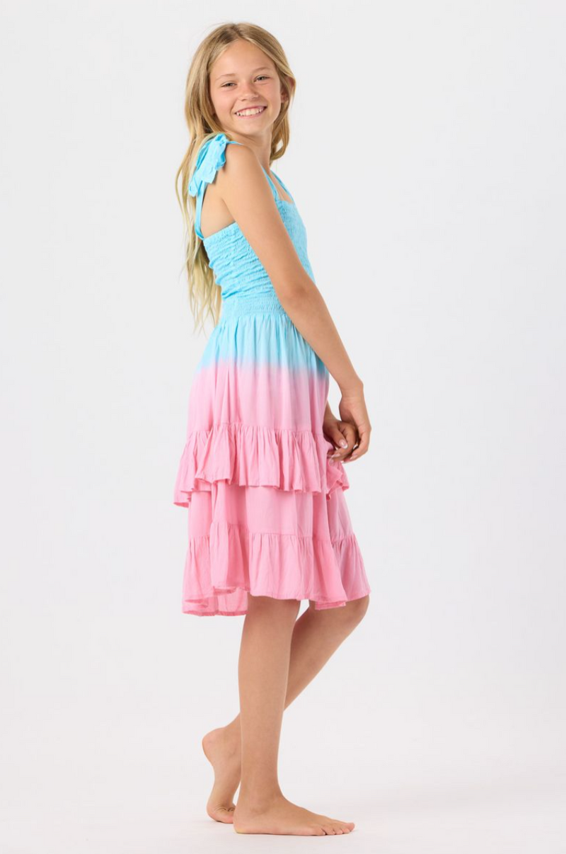 Kids Begonias Dress Turquoise Watermelon Ombre