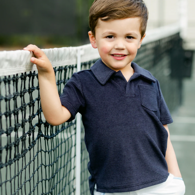 Boys navy french terry polo